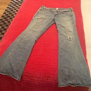 True Religion ripped flare jeans